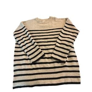 Universal Thread Striped Crew Neck Sweater Pullover 3/4 Sleeve Black Tan Sz L